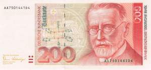 200 Mark 1989 ro295 Serie AA D Fehldruck